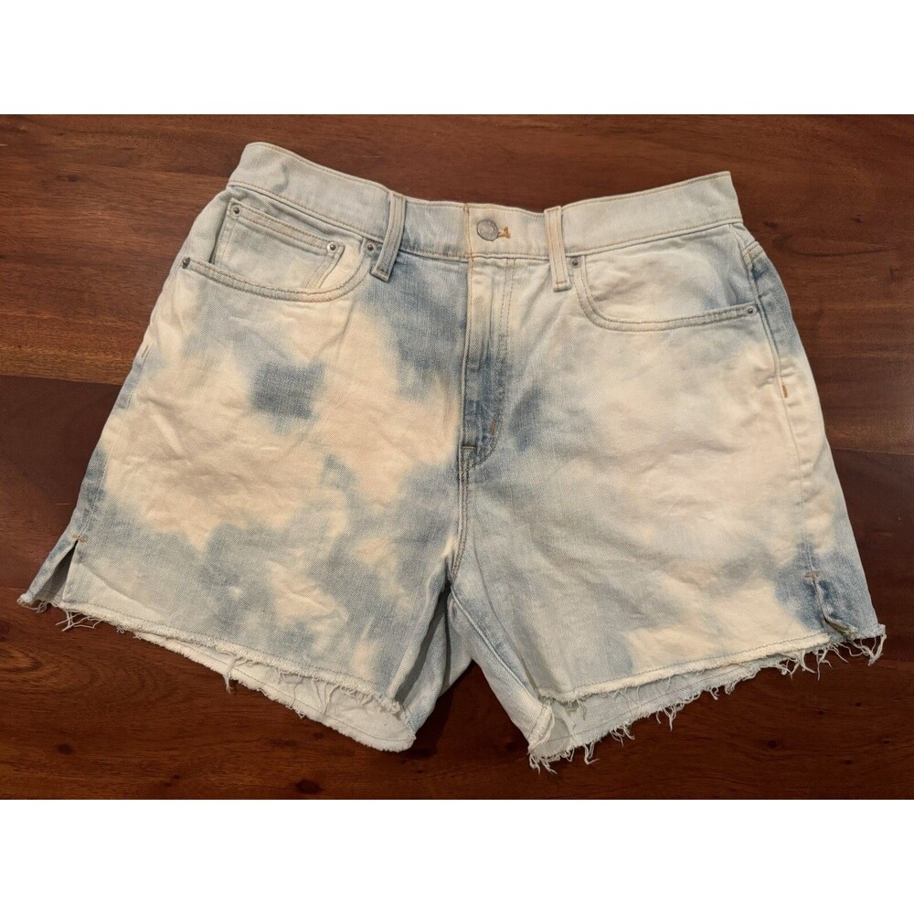 J Crew Factory Tie Dye Acid Wash Denim Shorts Women 28 High Waist Fringe Cutoff